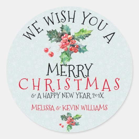 Sticker Rond Je Vous Souhaite Une Merry Christmas Mistletoe Ill (Devant)