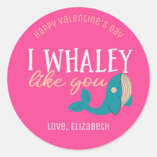 Sticker Rond Je Whaley Aime Drôle Mignonne Saint Valentin Rose