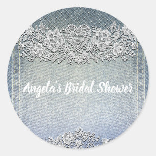 Sticker Rond Jean en Denim Bleu et Robe de Mariage en Dentelle 