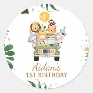 Sticker Rond Jeep Safari Animaux fête d'anniversaire