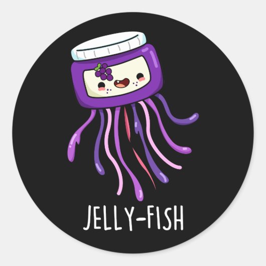 Sticker Rond Jelly-fish Drôle Jelly Jar Pun Dark BG (Devant)