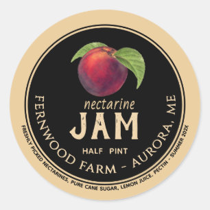 Sticker Rond Jelly Jam Jectarine Conserve Vintage Kraft noir