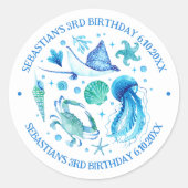 Sticker Rond Jellyfish, Crabe, Aquarelle de Stingray Animaux de (Devant)