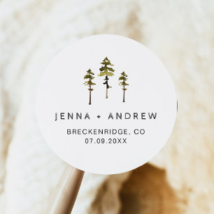 Sticker Rond JENNA Rustic Pines Forêt Mariage Faveur
