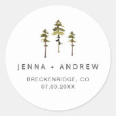 Sticker Rond JENNA Rustic Pines Forêt Mariage Faveur (Devant)