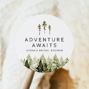 Sticker Rond JENNA Rustic Watercolor Pine Tree Fête des mariées