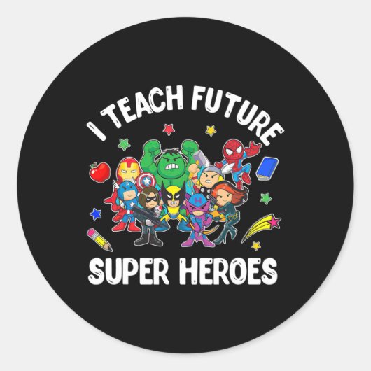 Sticker Rond J'Enseigne Futur Super Héros Tee Cadeau Enseigneme (Devant)