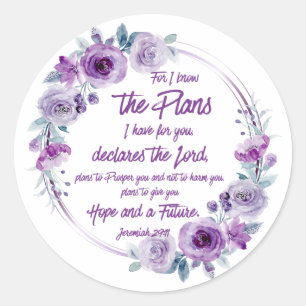 Sticker Rond Jeremiah 29:11 Car je connais les Plans Purple Flo
