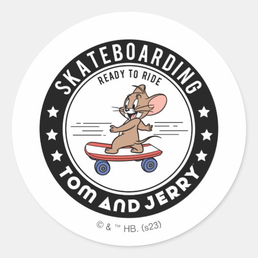 Sticker Rond Jerry Skateboard - Prêt À Faire Du Ride (Devant)