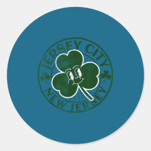 Sticker Rond Jersey City New Jersey Shamrock Irlandais Nj Rétro