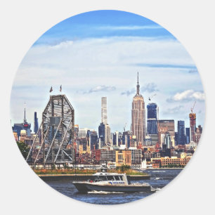 Sticker Rond Jersey City NJ - Bateau de police près de l'horlog