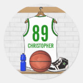 Sticker Rond Jersey de basketball blanc et vert personnalisé (Devant)