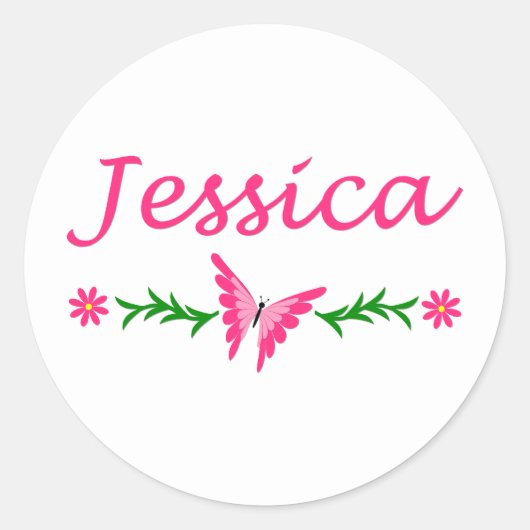 Sticker Rond Jessica (Papillon rose) (Devant)