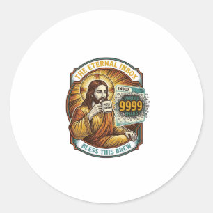 Sticker Rond Jésus 9999 Emails Non Lus Boîte de Réception Zéro