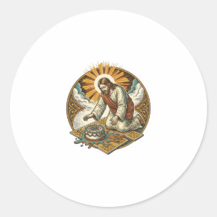 Sticker Rond Jésus a laissé tomber le gâteau d'anniversaire fac