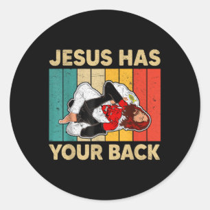Sticker Rond Jésus a votre dos Jiu Jitsu Rétro Hommes Chrétiens