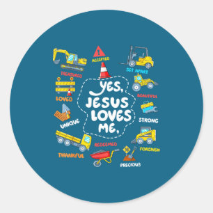 Sticker Rond Jésus aime les garçons chrétiens construction pour