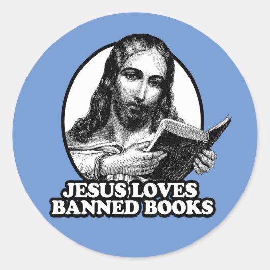 Sticker Rond Jésus aime les livres interdits (Devant)