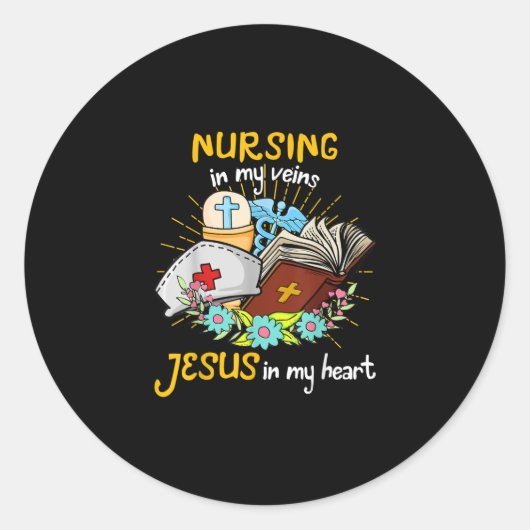 Sticker Rond Jésus amour | Infirmière dans mes veines Jésus dan (Devant)