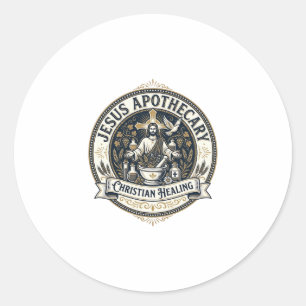 Sticker Rond Jésus Apothicairerie Guérison Chrétienne Jésus Apo