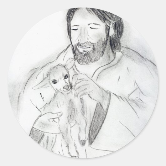 Sticker Rond Jésus avec agneau (Devant)