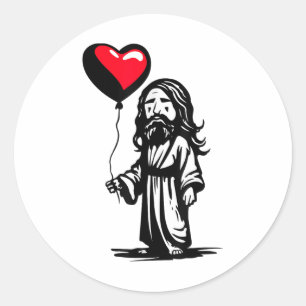 Sticker Rond Jésus Avec Balloon Coeur Cute Spirituelle Jésus En