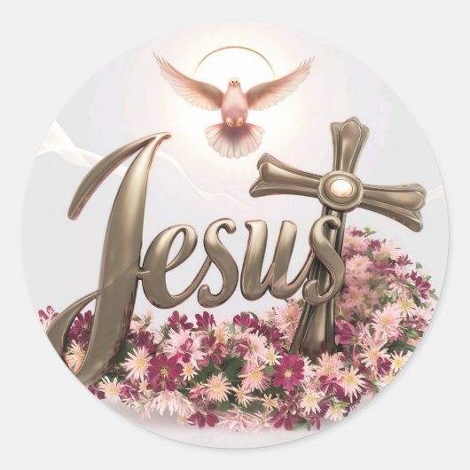 Sticker Rond Jésus avec la colombe sainte et traverser #1 (Devant)