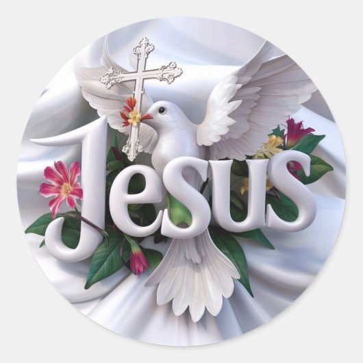 Sticker Rond Jésus avec la colombe sainte et traverser #2 (Devant)