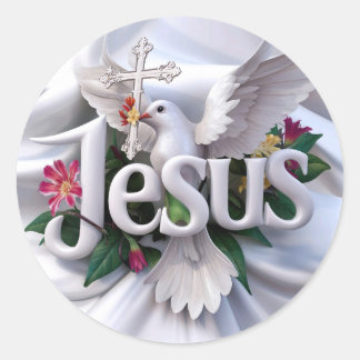 Sticker Rond Jésus avec la colombe sainte et traverser #2