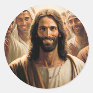 Sticker Rond Jésus avec ses disciples Smiling Closeup