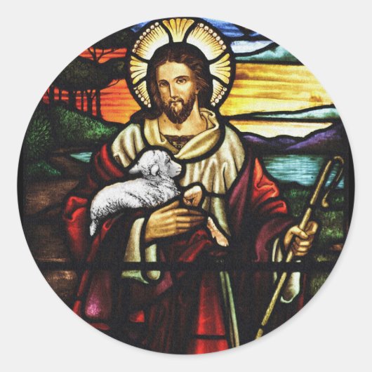 Sticker Rond Jésus Berger avec son mouton (Devant)
