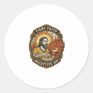 Sticker Rond Jésus Brûlant Bouche Super Épicé Party Dip Humour_