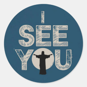 Sticker Rond Jésus chrétien vous regarde, Jésus je vous vois