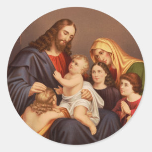Sticker Rond Jésus-Christ avec les Enfants Premium Beaux-Arts