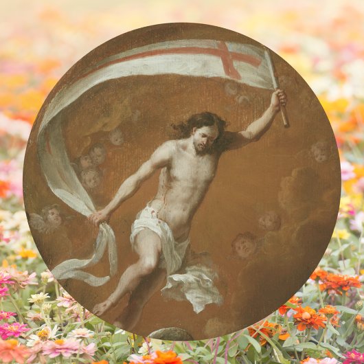Sticker Rond Jésus-Christ catholique chrétien ressuscité Pâques