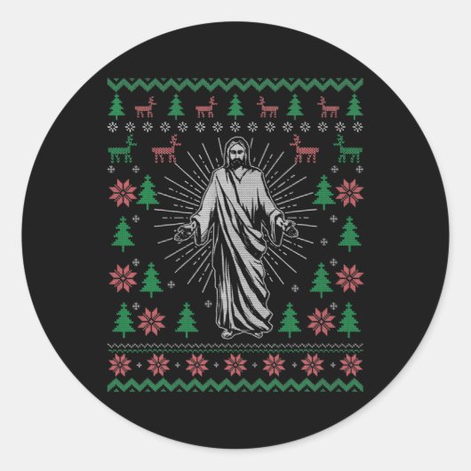 Sticker Rond Jesus Christ Christian Ugly Christmas Sweater For (Devant)