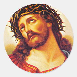 Sticker Rond jésus christ couronne art vintage peinture