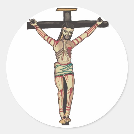 Sticker Rond Jésus Christ Croix Crucifixion aquarelle art (Devant)