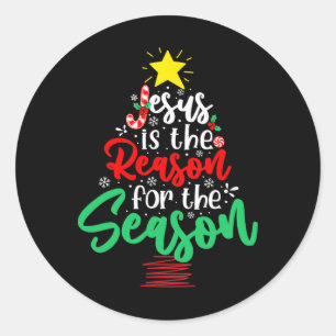 Sticker Rond Jésus Christ est la raison de Noël Arbre de Noël