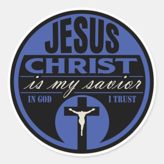 Sticker Rond Jésus Christ est Mon Sauveur(Bleu) (Devant)