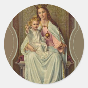 Sticker Rond Jésus-Christ, la reine couronnée du ciel, tenant