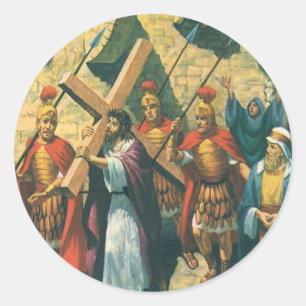 Sticker Rond Jésus-Christ portant la Croix jusqu'à sa Crucifixi