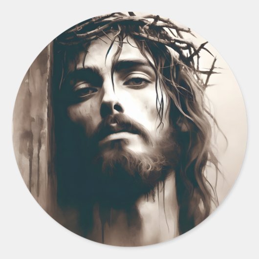 Sticker Rond Jésus Christ sur la Croix Pâques (Devant)