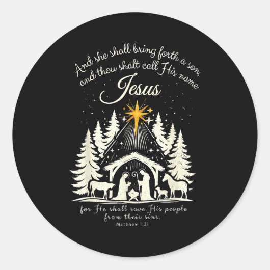 Sticker Rond Jesus Christian Christmas Xmas Tree Family Pajamas (Devant)