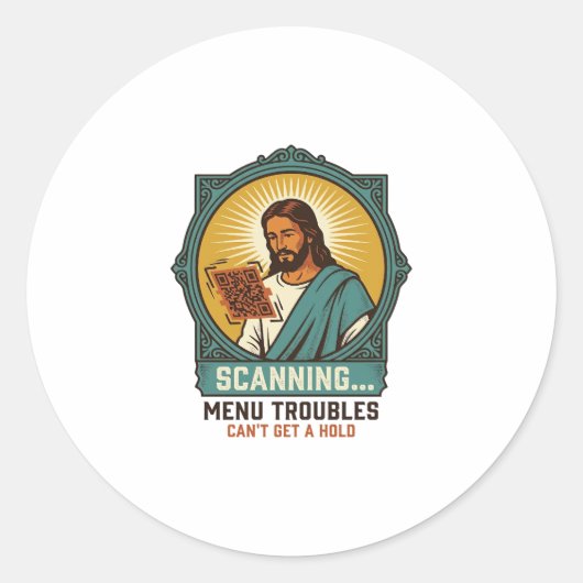 Sticker Rond Jésus Code QR flou ne scannera pas Menu Humour Tec (Devant)