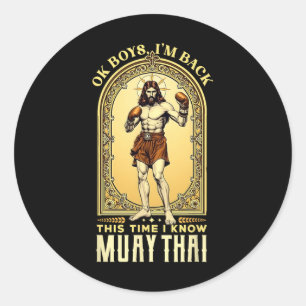 Sticker Rond Jésus connaît Muay Thai Boxe Kickboxing Mma