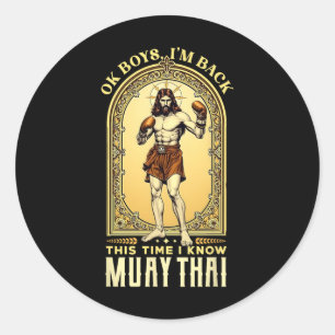 Sticker Rond Jésus connaît Muay Thai Boxing Kickboxing Mixed ma