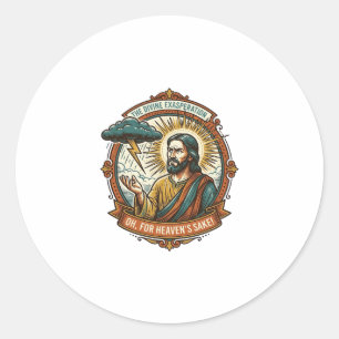 Sticker Rond Jésus contrarié Nuage de pluie sombre Foudre Météo