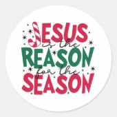 Sticker Rond Jésus Est La Raison Pour La Saison Noël (Devant)