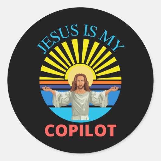 STICKER ROND JÉSUS EST MON COPILOTE (Devant)